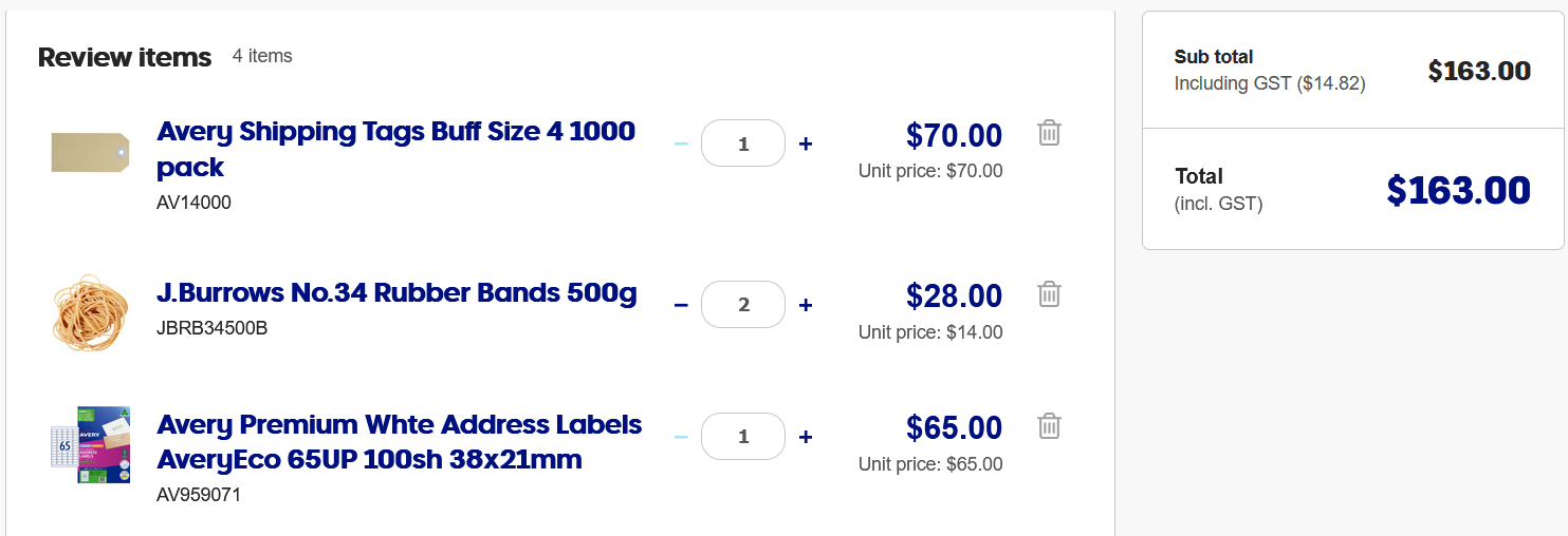 Example consumables for cross country results capture